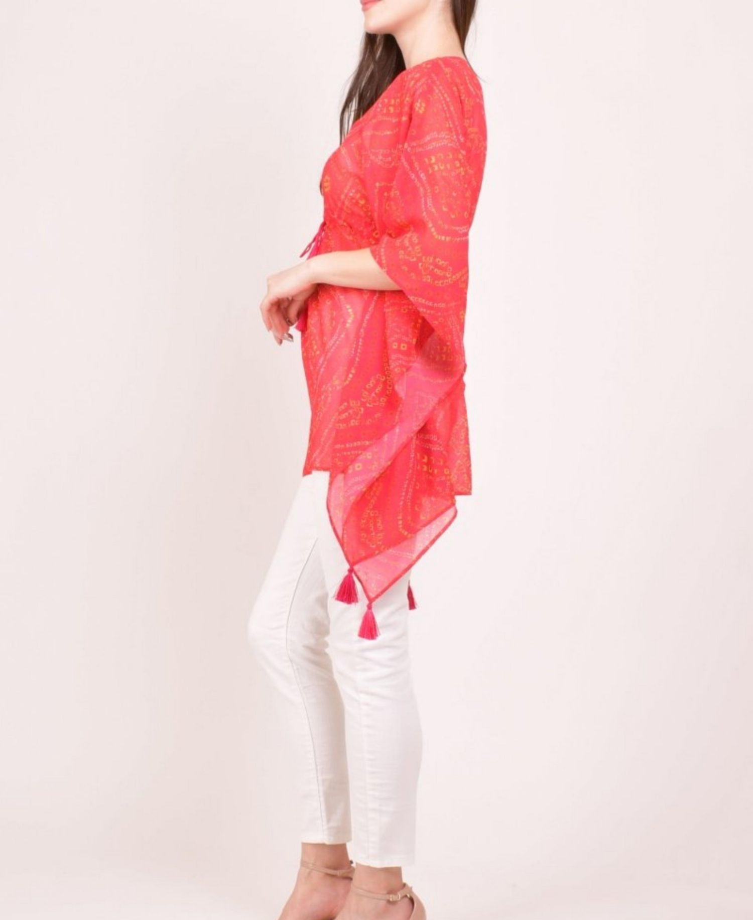 Women's Bandhani Tie-Dye Mirror Embroidered Boho Kaftan Top