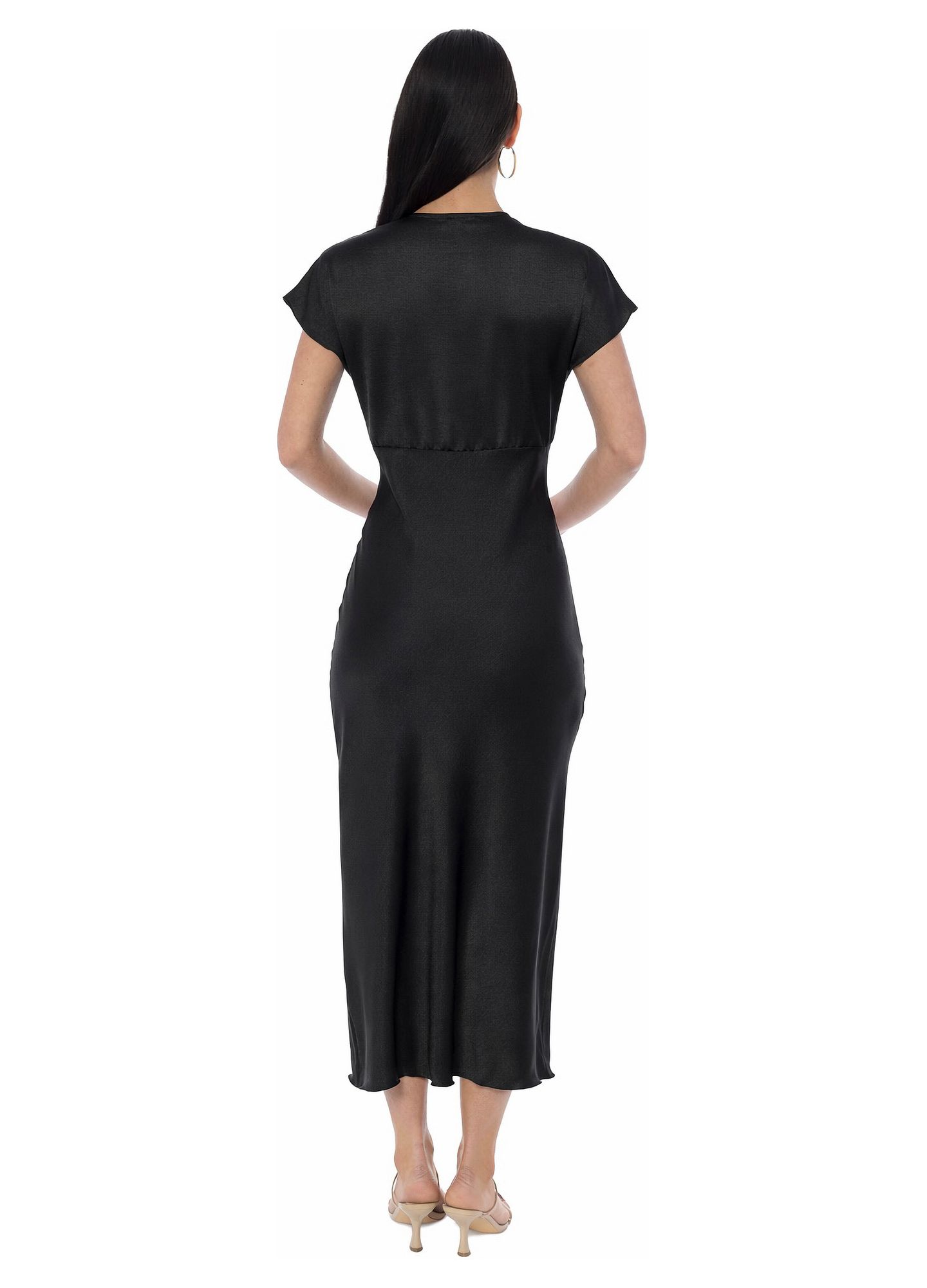 Женское платье Bebe Crepe Satin V-Neck Maxi, цвет: Чёрный — фото 3