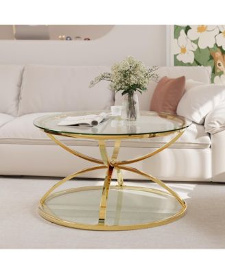  Modern Glass 2-Tier Round Coffee Table