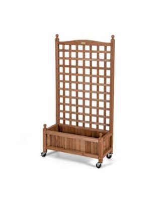 50 Inch Wooden Planter Box with Trellis and Wheels, Raised Garden Bed