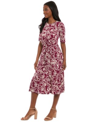 women's london times printed midi a-line dress London Times Inset Waist Midi Dress, Size 6, Blue/Ivory