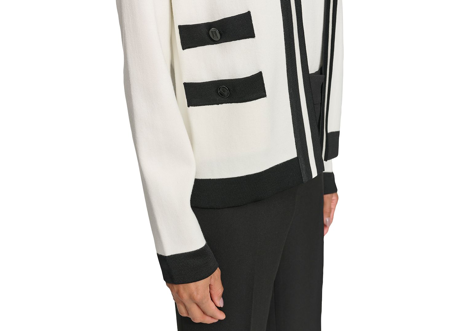 Petite Open-Front Long-Sleeve Knit Cardigan with Contrast Trim