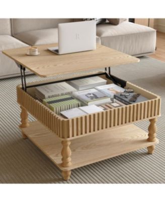   31.5" Fluted Lift-Top Coffee Table w/ Storage & Hydraulic Raising