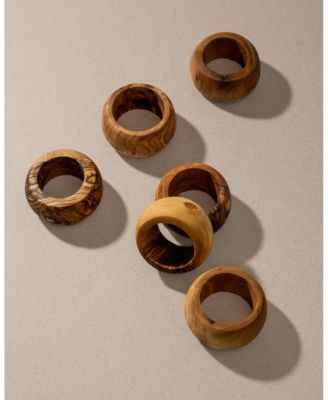 Natural Olive Wood Napkin Rings - Set of 6