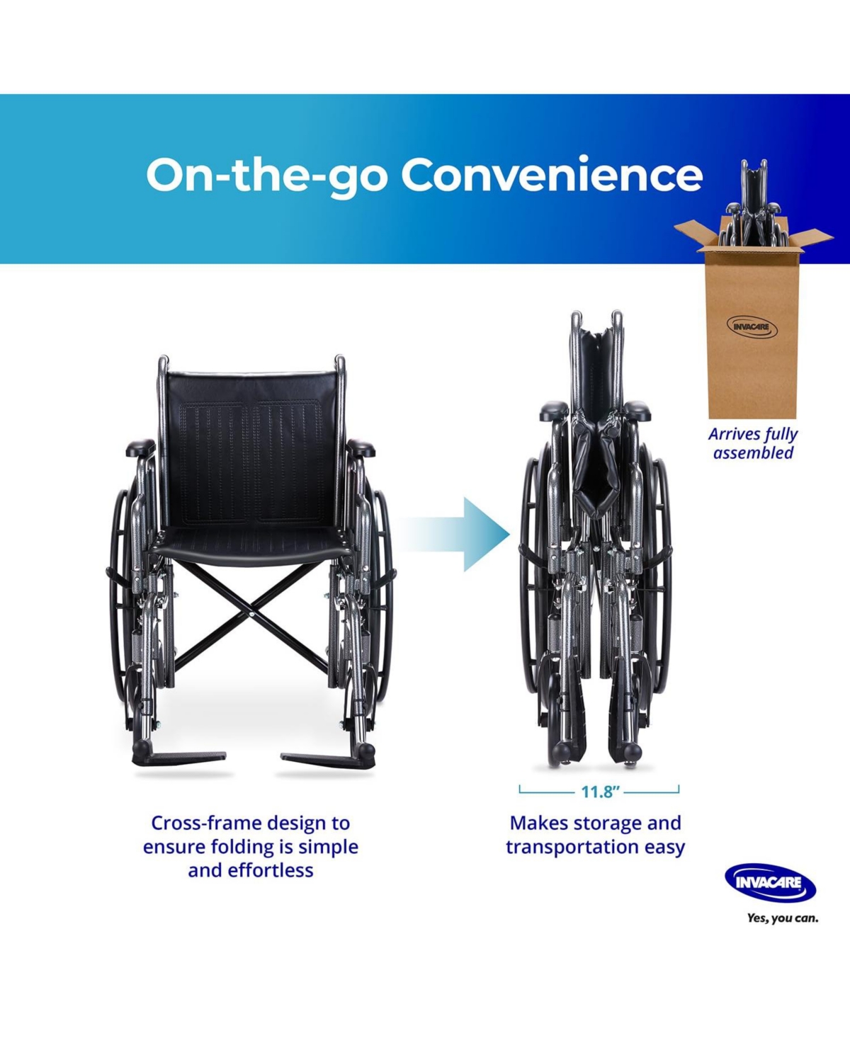 Invacare Essentials EX1 Inch Folding Manual Wheelchair With Swing away Footrests and Desk Length Arms