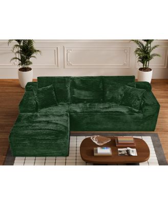 Minimalist No-Assembly Corduroy Sectional Sofa with Chaise