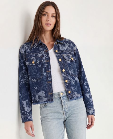 Женские куртки Liverpool Los Angeles Petite Floral Jacquard Long-Sleeve Denim Jacket