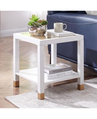 Modern 2-Layer Glass End Table with Metal Frame