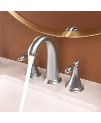 2 Handle Widespread Bathroom Faucet 3 Hole, with Pop Up Drain and 2 Water Supply Lines, Brushed Nickel