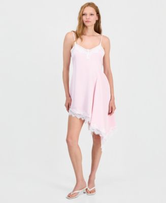 satin rose lace-trim asymmetric slip dress VS Satin Rose Lace Long Slip Dress