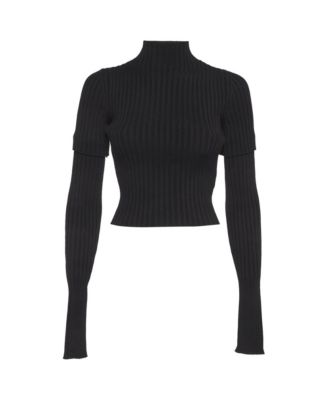 Women's Rib Knit Cut Up Sleeves Sweater