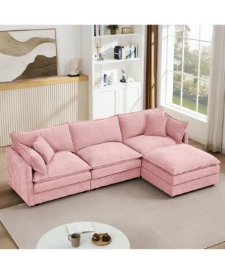 Chenille Modular Sectional Sofa Couch 3 Seater with Ottoman L Shaped