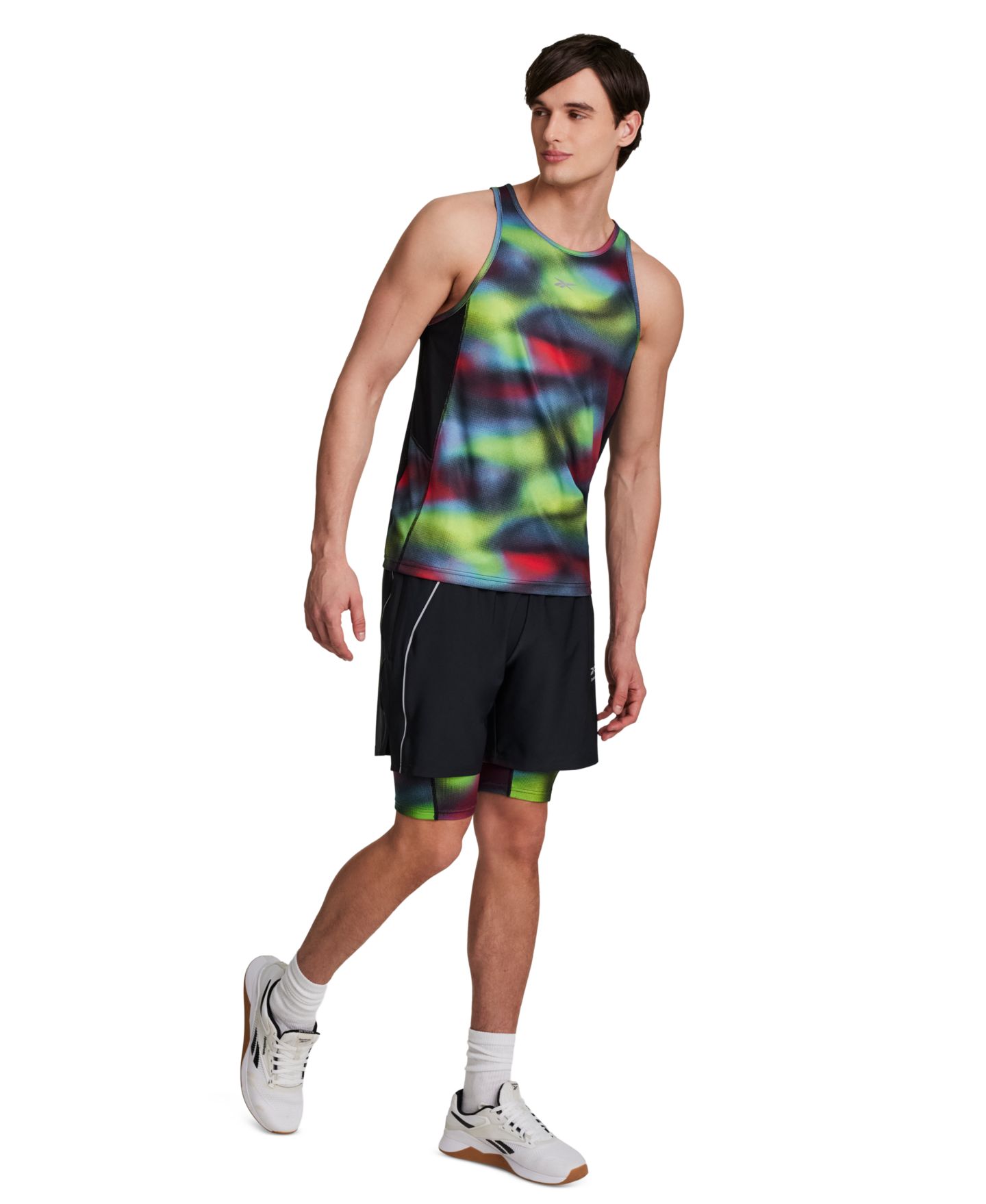 Мужская футболка Reebok Run Distort Speed Singlet Sleeveless Tank Top, цвет: Разноцветный / Чёрный — фото 2
