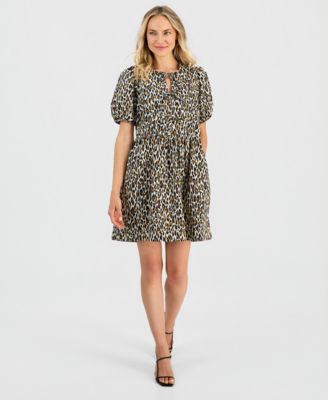 Women's Printed Puff-Sleeve Cotton Mini Dress
