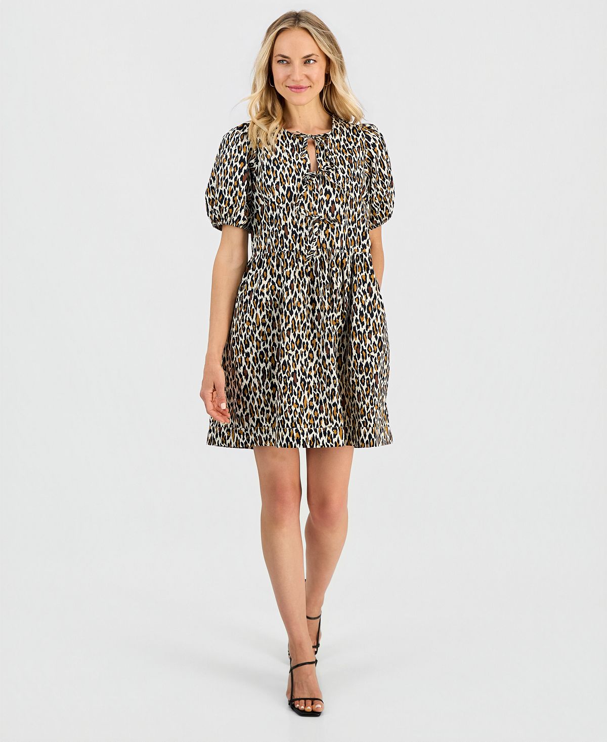 Robbie Bee Women's Printed Puff-Sleeve Cotton Mini Dress view 1 — MAYCSS fashion products