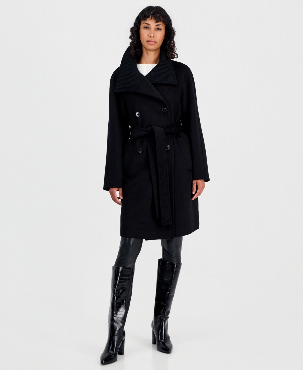Calvin Klein Women's Double-Breasted Wrap Knit-Collared Coat