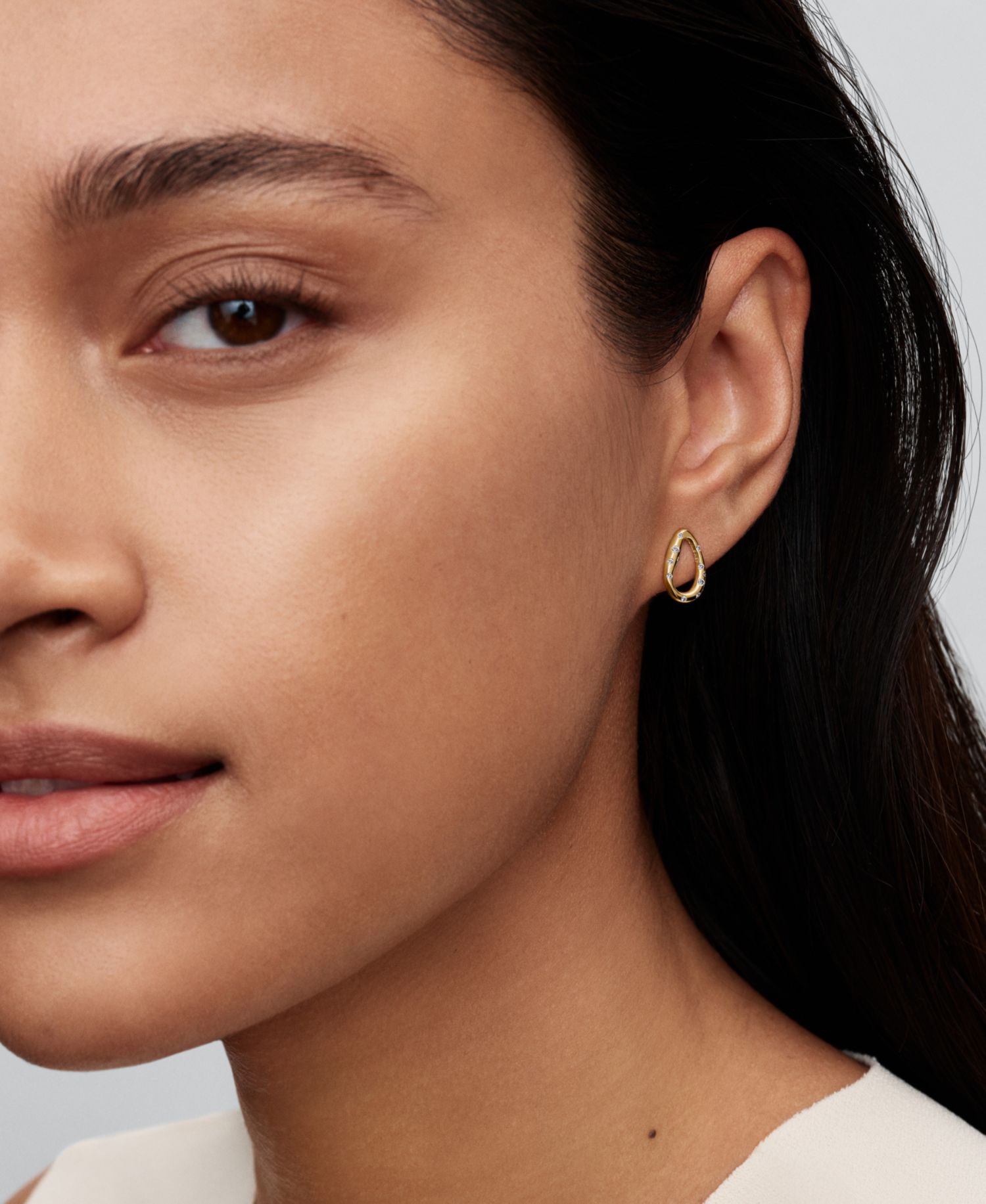 Stone-Set Oval Stud Earrings