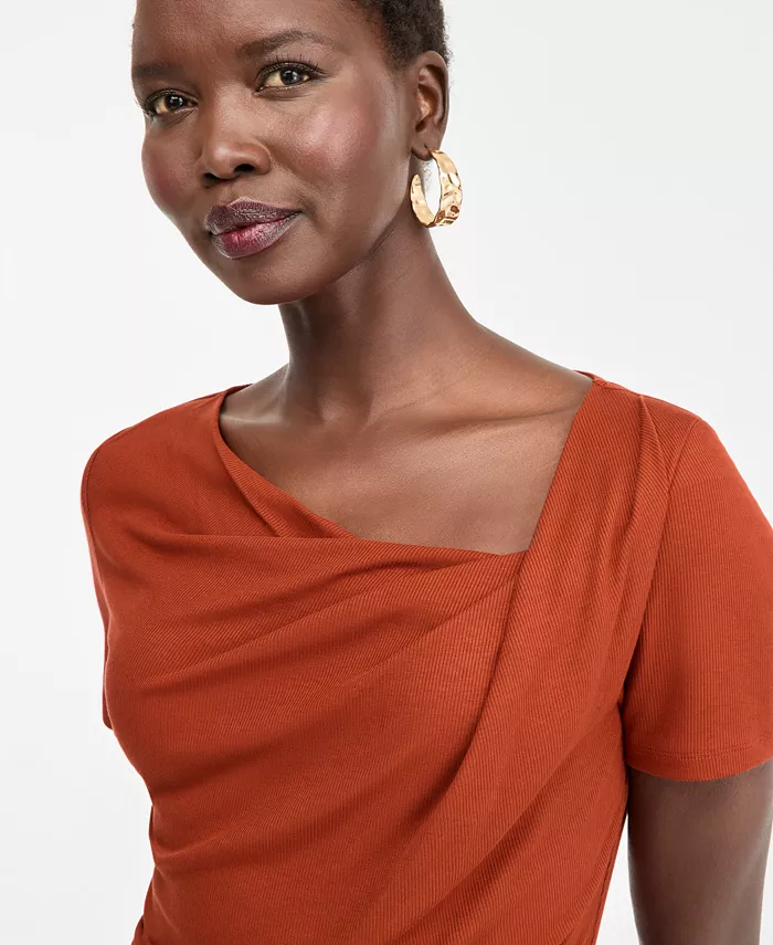 Women's Short Sleeve Asymmetric-Neck Top - thumbnail 3