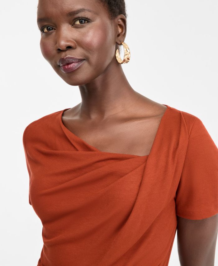 I.n.c. International Concepts Womens Asymmetric Neck Top Exclusively At