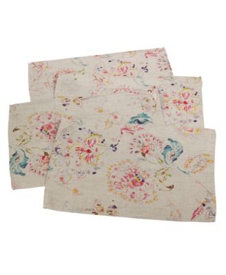 Primavera Linen Floral Design Placemats, Set of 4