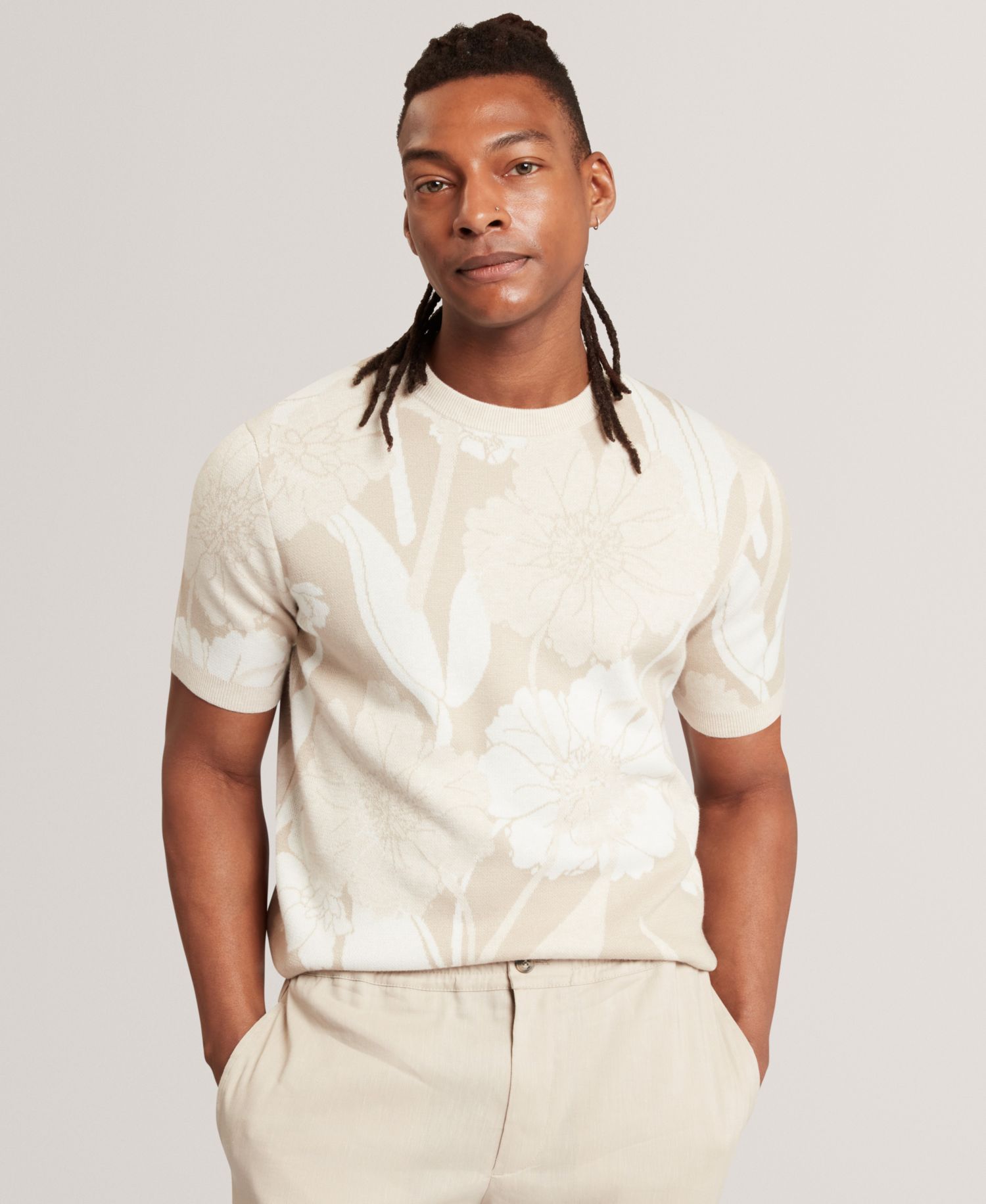 Men's Jacquard Floral Print Short-Sleeve T-Shirt