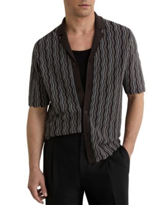 Men's Drake Button Through Wavy Stripe Cuban Shirt