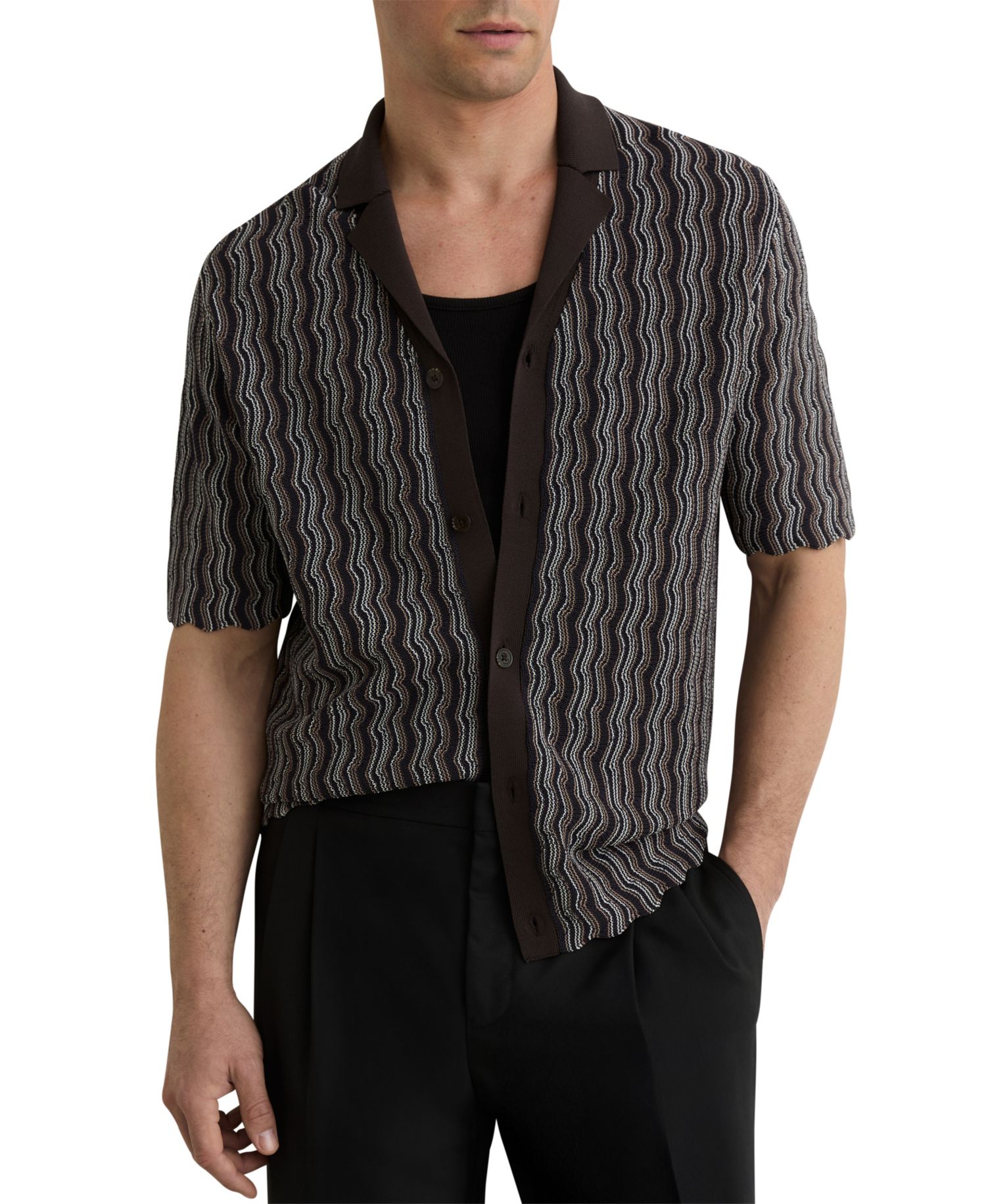 Men's Drake Button Through Wavy Stripe Cuban Shirt