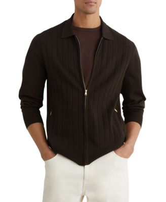 Men's Marsh Zip Through Wide Ribbed Cardigan Sweater