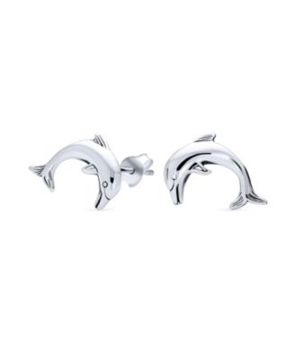 Bling Jewelry Tiny Hawaiian Fish Nautical Dolphins Stud Earrings .925 Sterling Silver - Silver