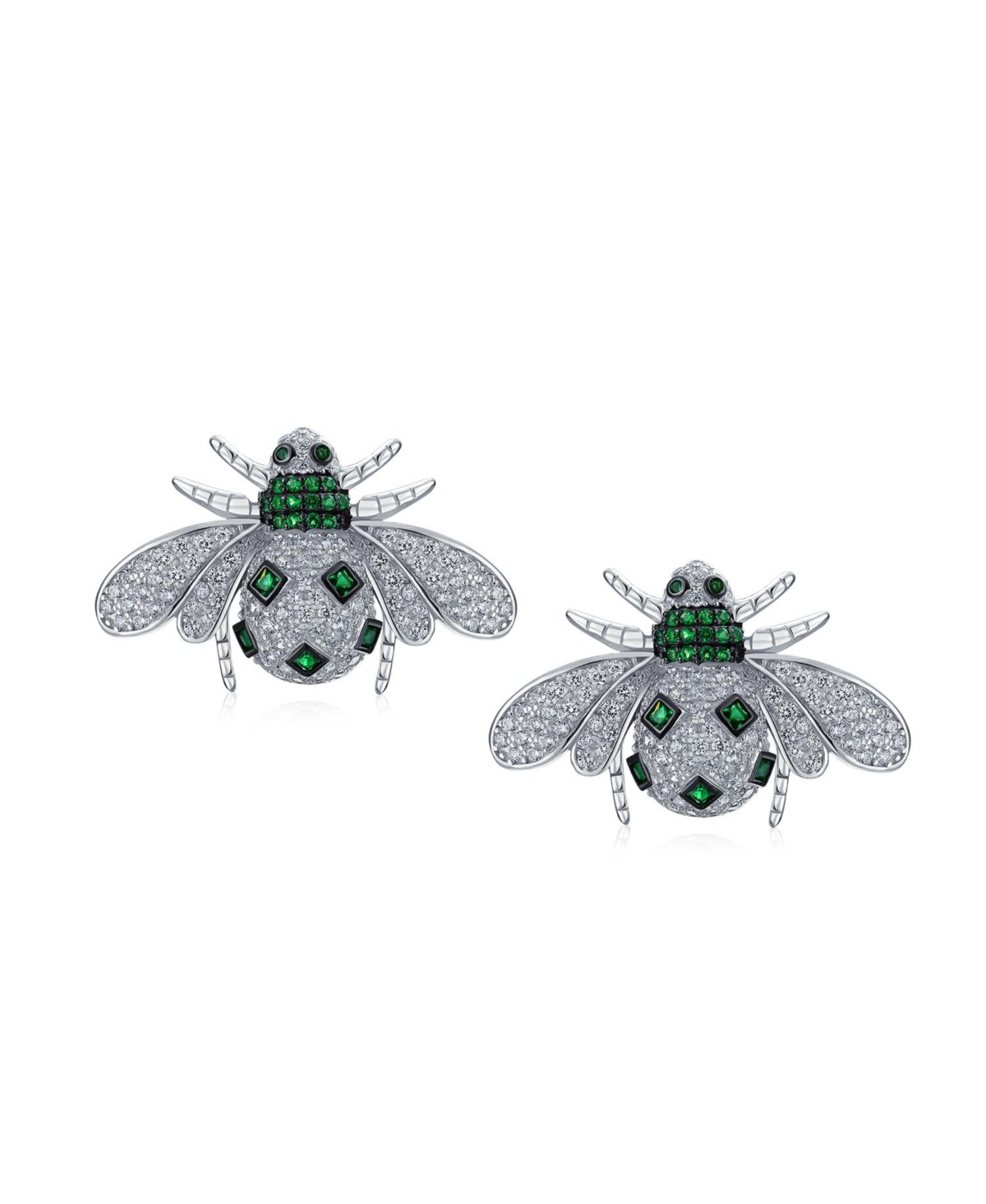 Bling Jewelry Art Deco Style Micro Pave Cubic Zirconia Insect Queen Bee Stud Earrings .925 Sterling Silver
