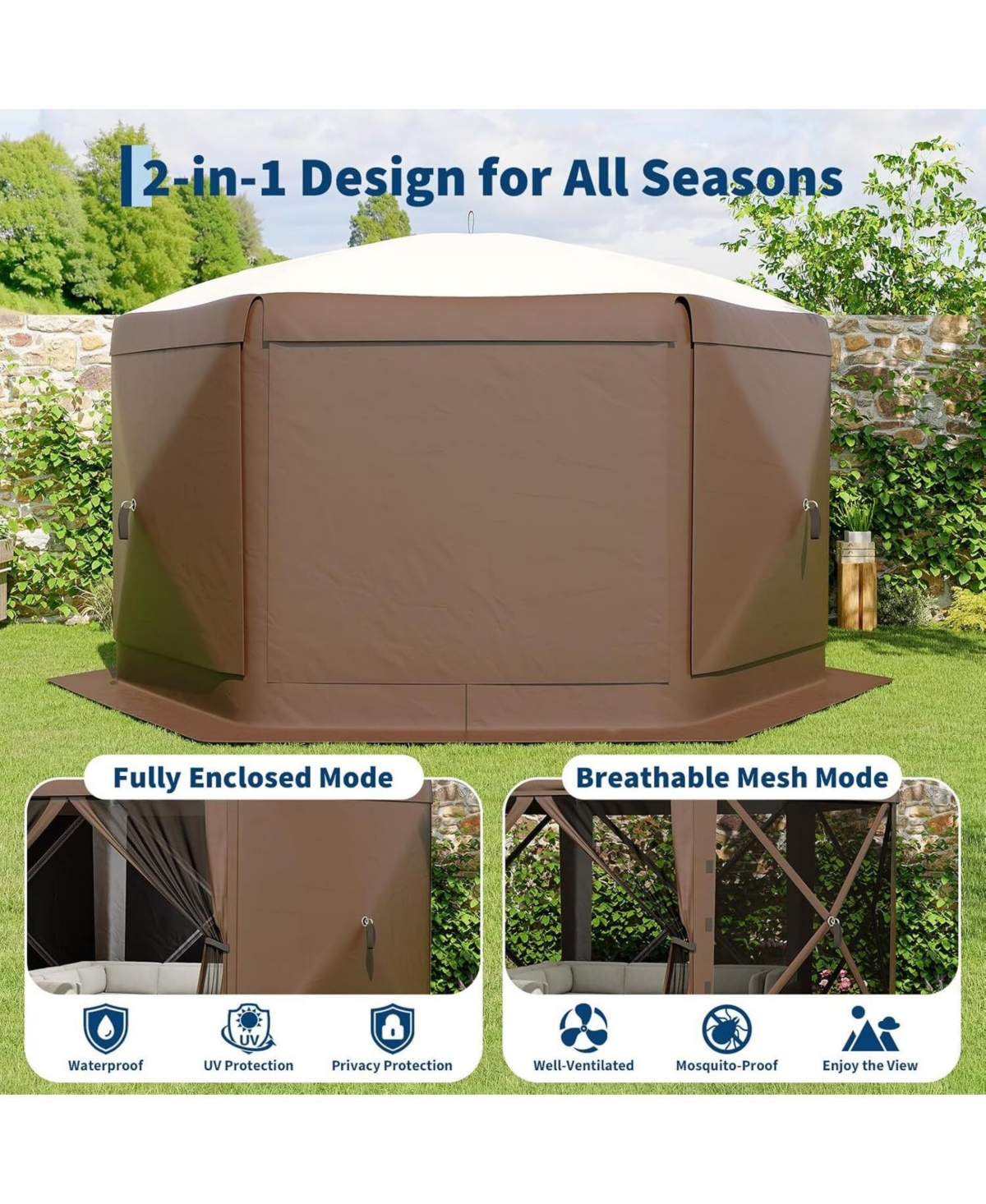 gaomon 13FT Collapsible Gazebo Tent with 6 Removable Wind Panels for Outdoor Events, Camping, Patio, Backyard