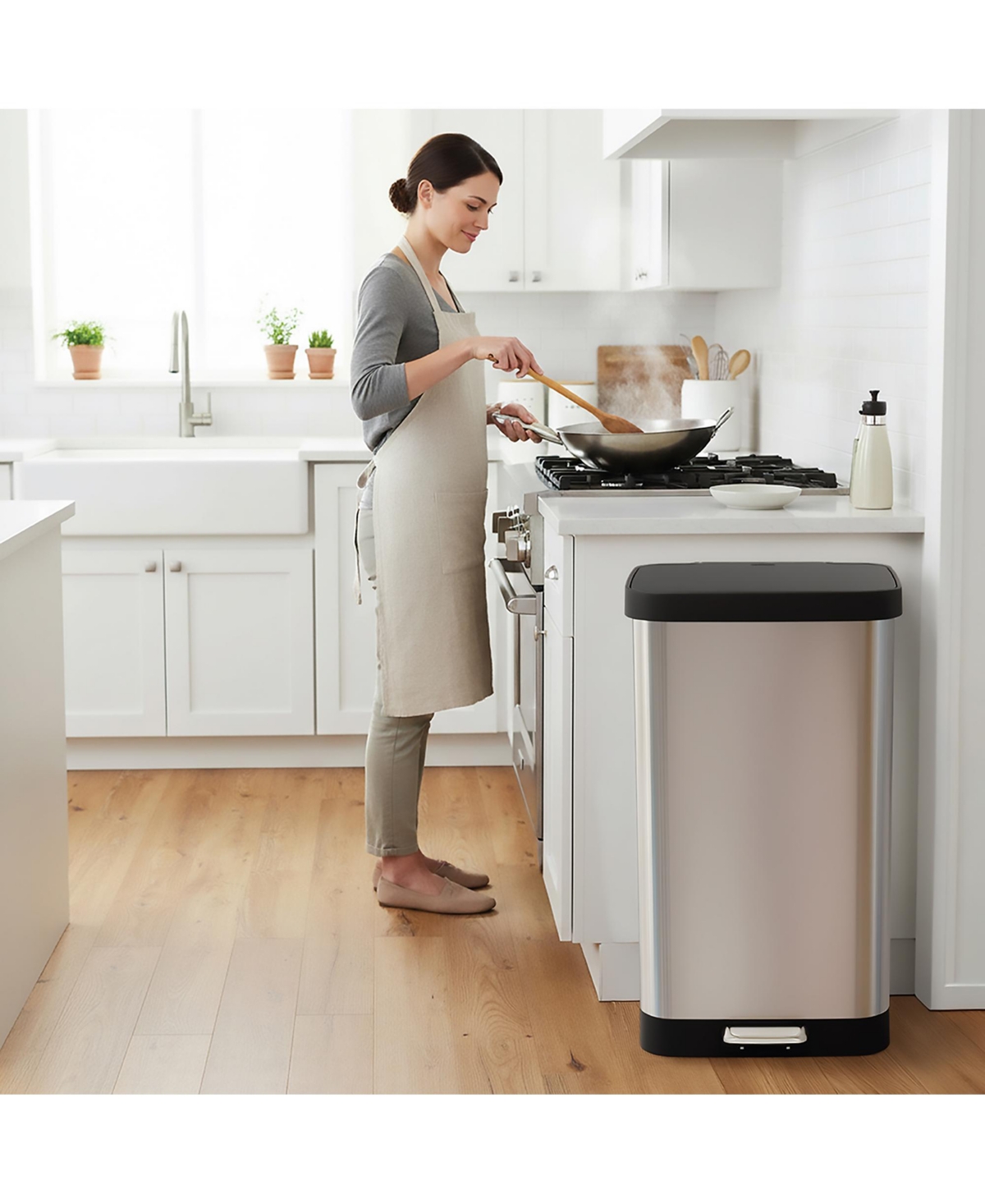 Glad Step Trash Can, Soft Close Lid Bin with Odor Protection, 20 Gal, Stainless