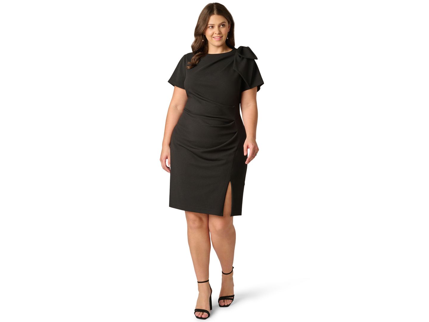 Женское платье Adrianna Papell Plus Size Crewneck Pleated Sheath, цвет: Чёрный — фото 2