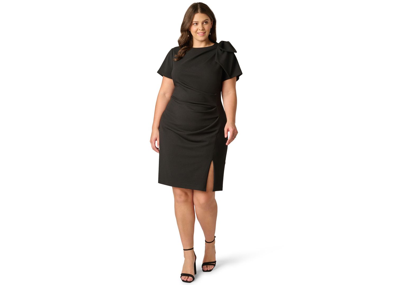 Plus Size Crewneck Pleated Sheath Dress