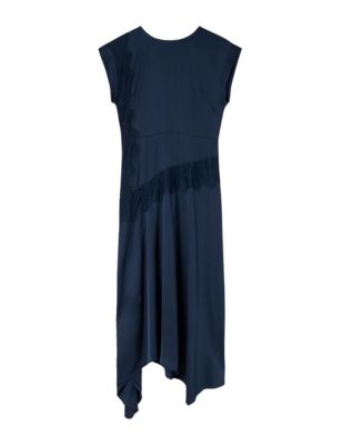 whistles navy blue lace dress Whistles Crepe Lace Trim Cami Dress Navy/Multi Size 0