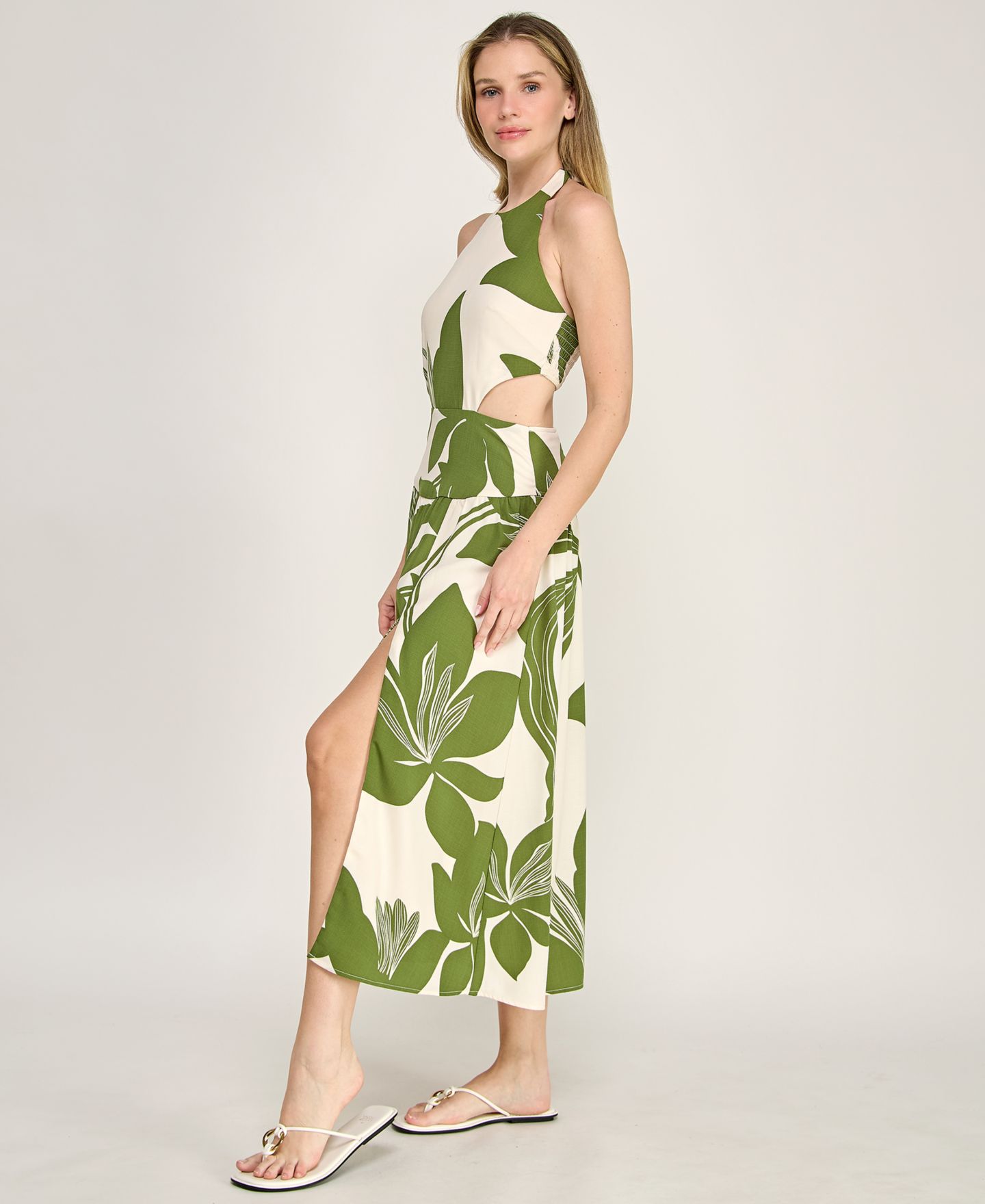 Женское платье ROW A Juniors' Halter Neck Fit And Flare Midi, цвет: Оливковый — фото 2