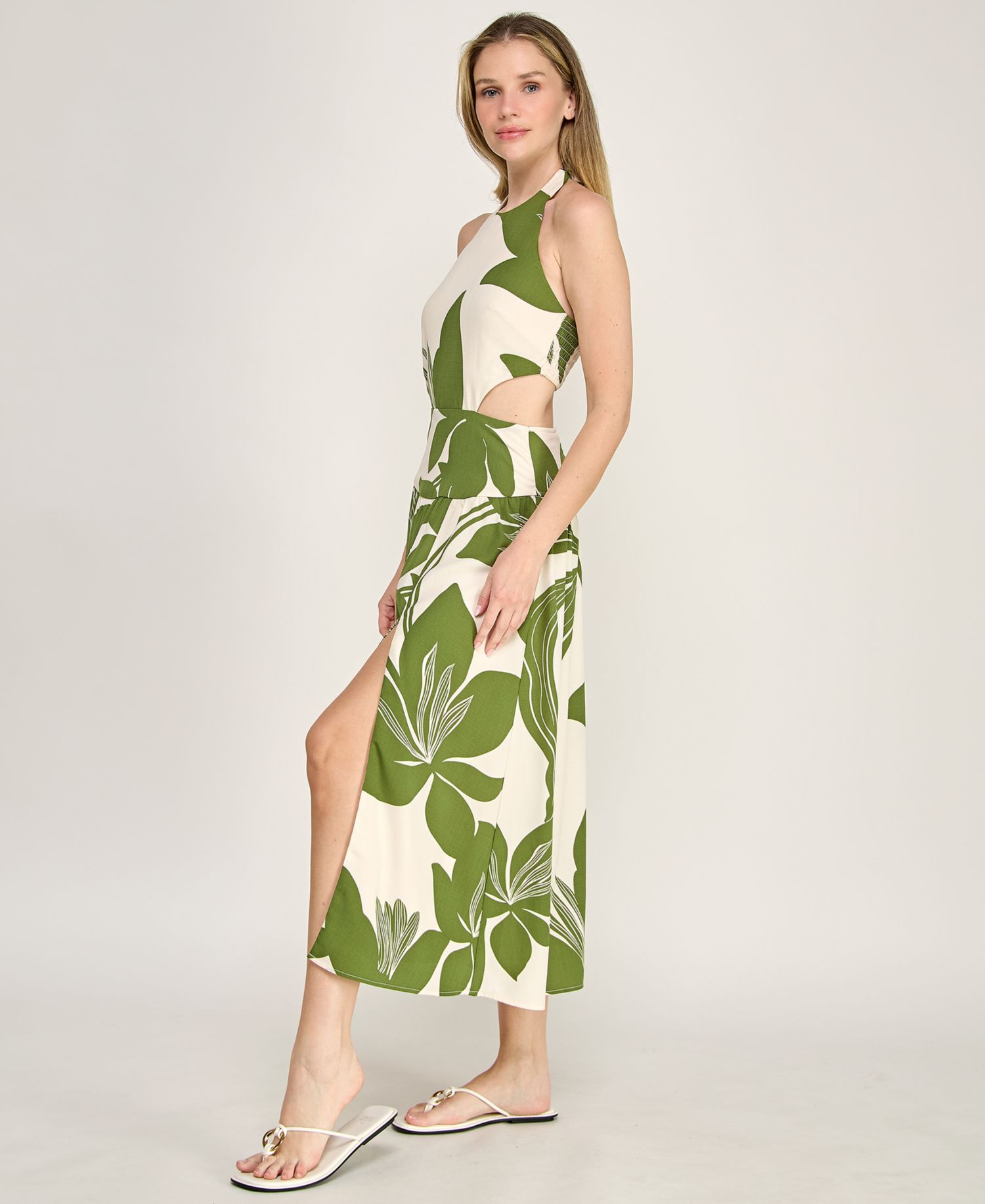 Juniors' Halter Neck Fit And Flare Midi Dress