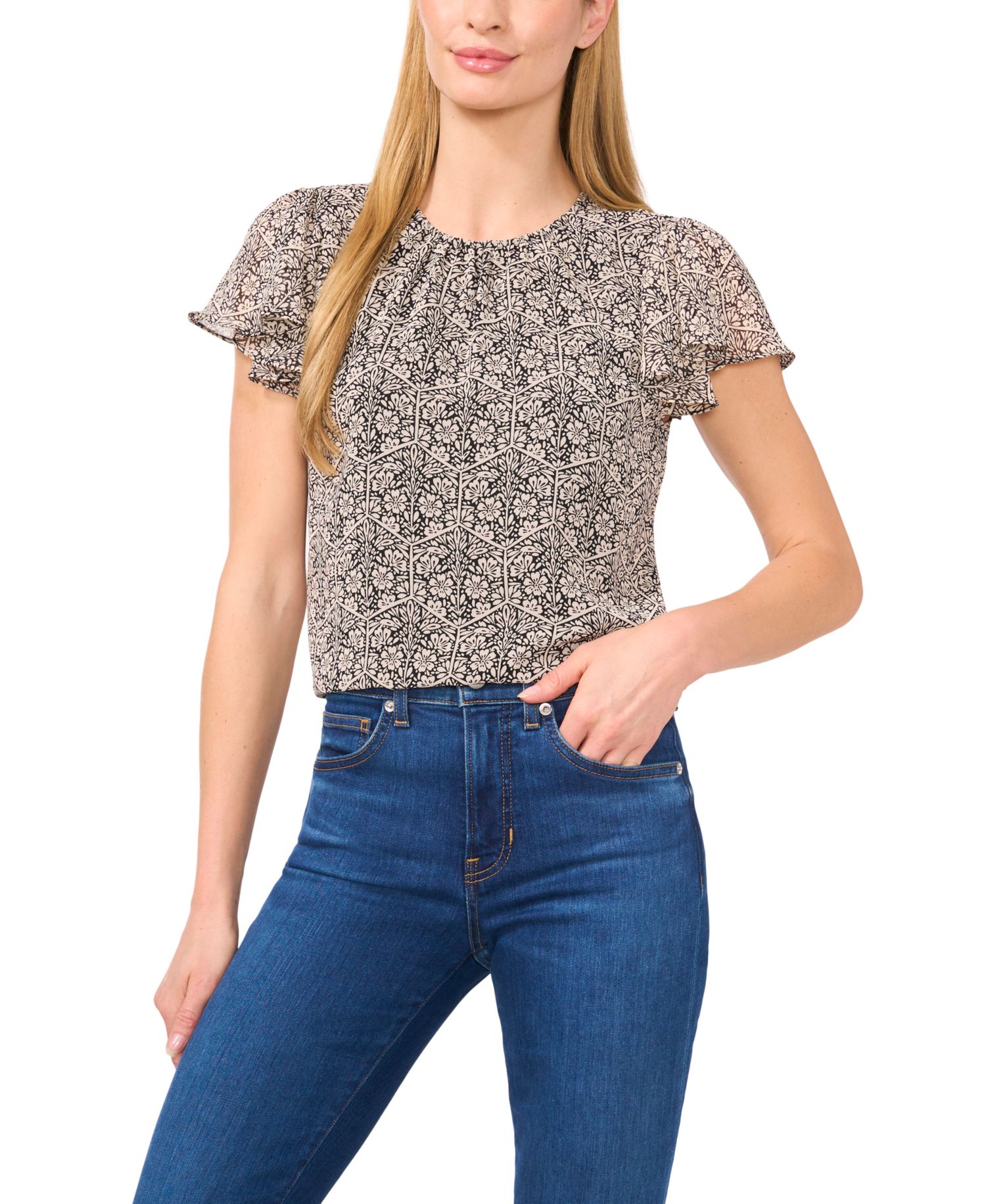 Women's Flutter-Sleeve Crewneck Top