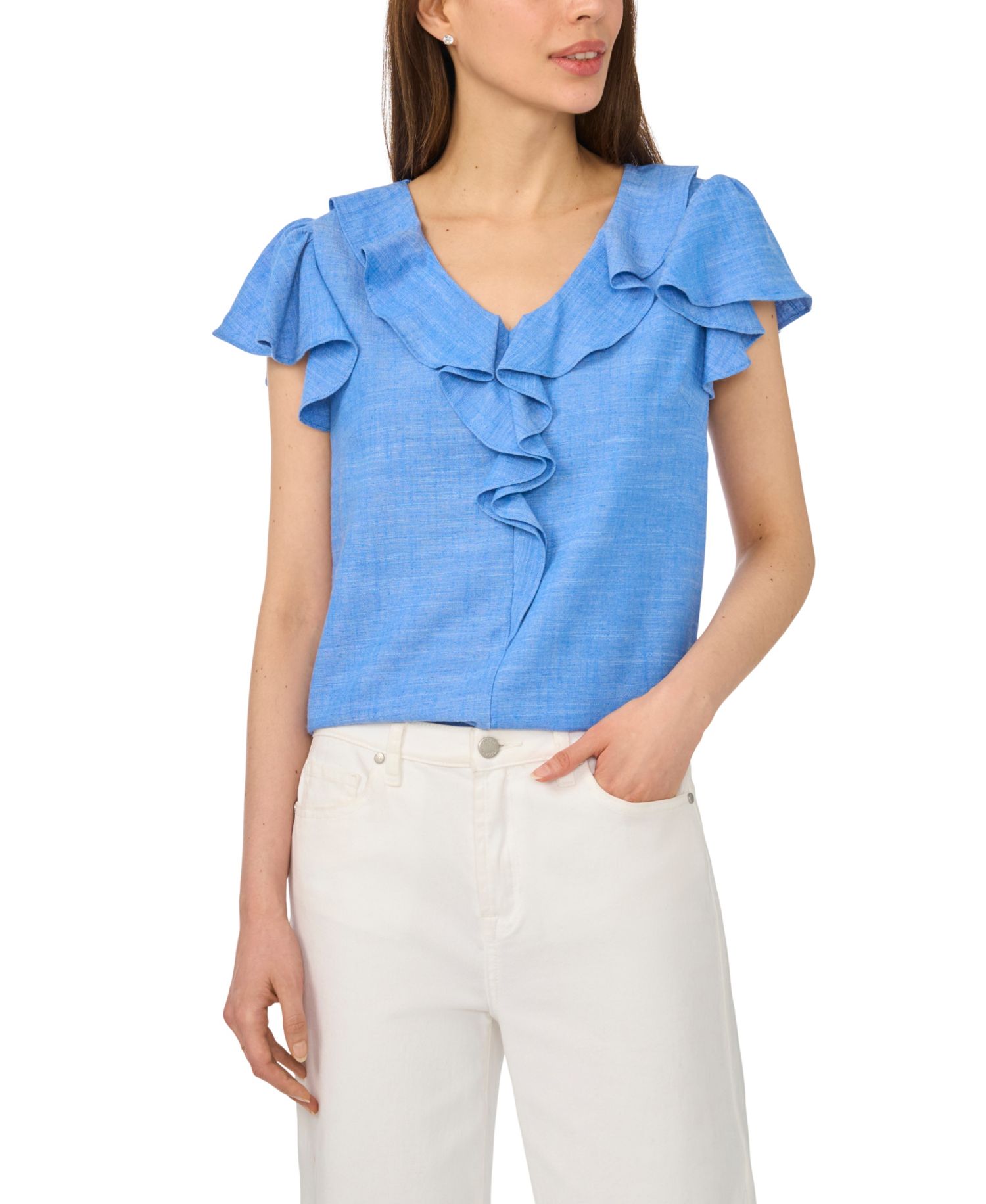 Women's Ruffle V-Neck Flutter-Sleeve Top
