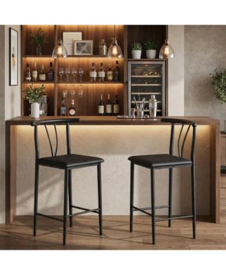 Set of 2 Comfortable Counter Height Bar Stools Set - 25 Inch Barstools with Backrest and Footrest, Thick Cushioned Dining Chairs