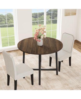 Round Dining Table for 2-4, Wood-Grain Circle Kitchen Table with Iron Frame, 31.5 or 47.2 Inch, No Chairs