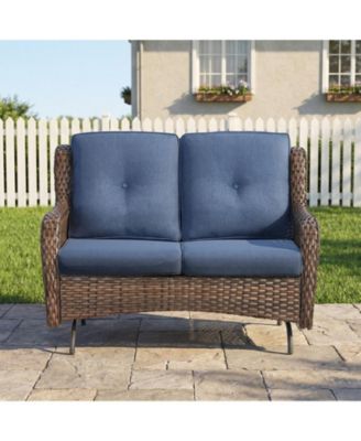 2-Person Wicker Outdoor Patio Glider Couch with Deep Seating and Cushions, Suitable for Porch Deck Balcony