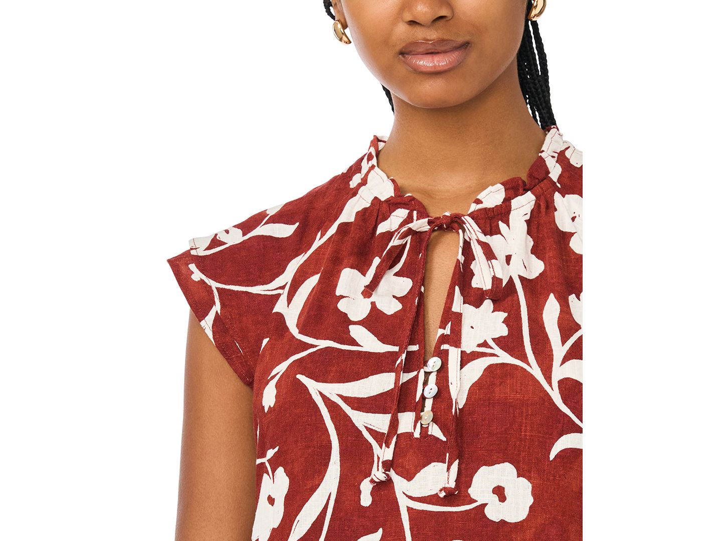 Женское платье MSK Floral Linen Blend Tiered, цвет: Коричневый — фото 3
