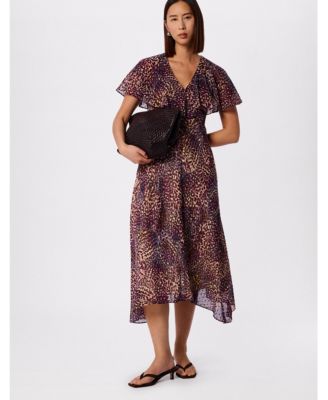 Women's Orchid Print V-Neck Midi Dress