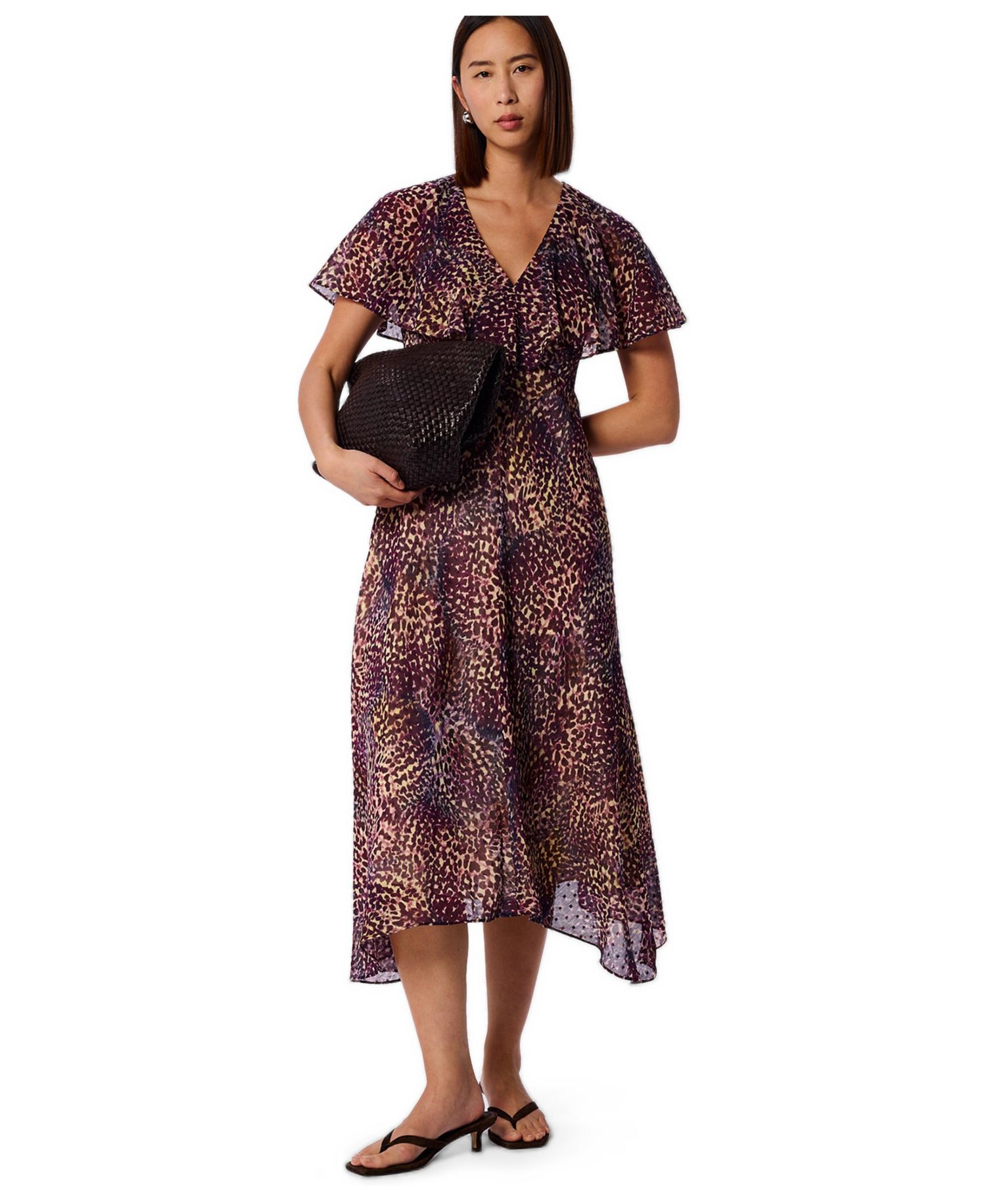 Women's Orchid Print V-Neck Midi Dress