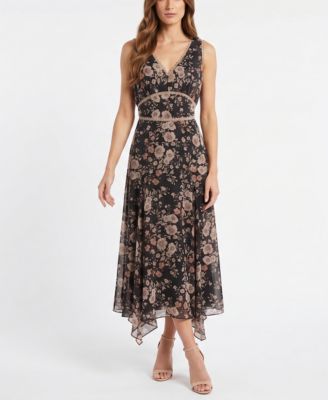 taylor printed lace handkerchief-hem dress Taylor Womens Printed Lace Handkerchief-Hem Dress, Size 6