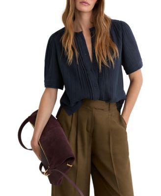 Women's Cotton Cheesecloth Frill-Neck Top