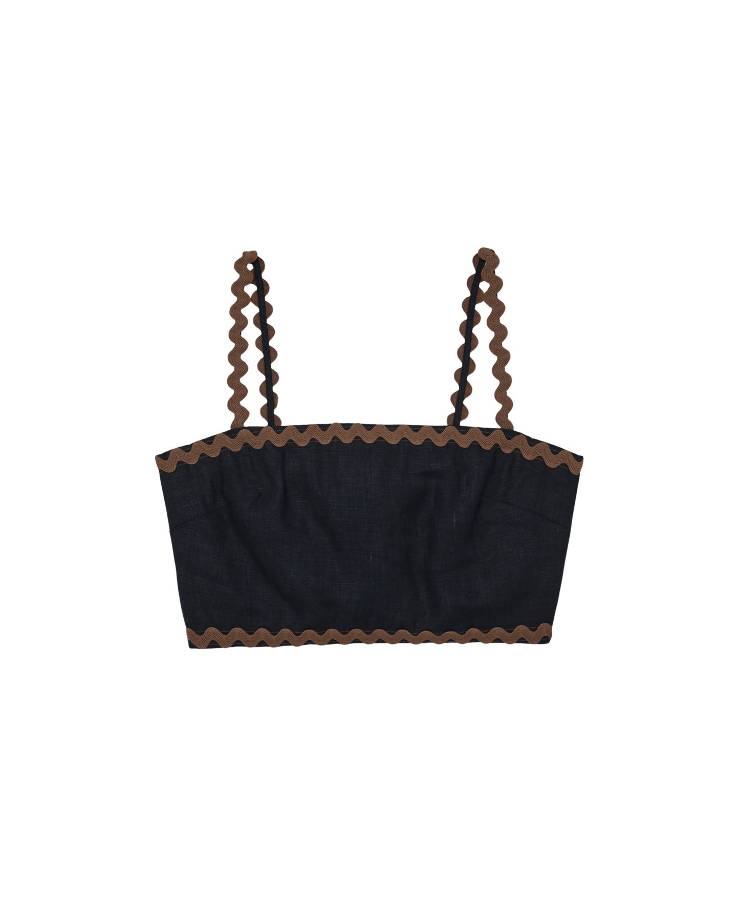 Женский топ REISS Linen Wave-Trim Cropped Cami Top, цвет: Navyivory — фото 2