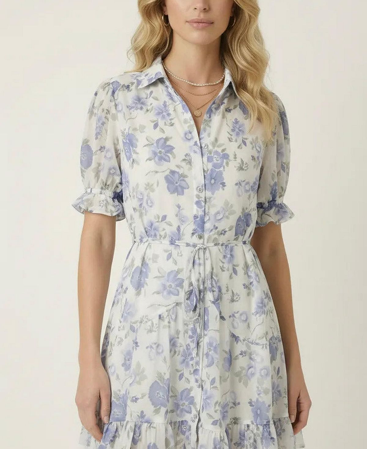 Modenaire Women's Floral Tie-Waist Ruffle-Hem Shirt Dress view 4 — MAYCSS fashion products