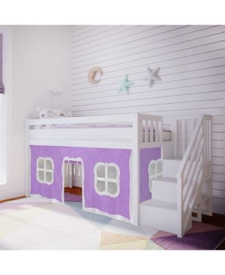 Twin Low Loft with Stairs and Curtains